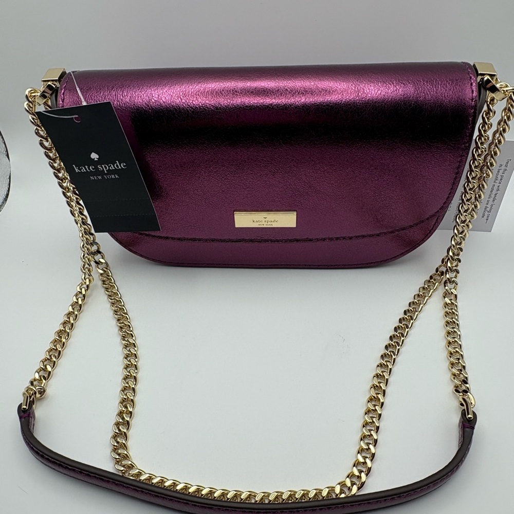 Kate Spade Dark Raspberry Krista Metallic Chain Flap Crossbody